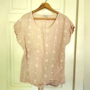 Terzo Millenio Linen Blush Floral Embroidered Top Size L romantic Beach